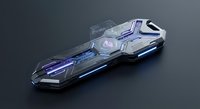 Futuristic spaceship with sleek metallic hull and purple accents on dark background for sci-fi gaming and entertainment projects.