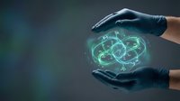Healthcare professional hands protecting glowing digital heart with medical cross symbol representing cardiology care and health protection technology.