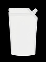 Blank white stand-up pouch with spout cap, isolated on transparent background. Mockup for packaging design, print on demand, stickers, and clipart use.