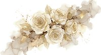 Watercolor roses in soft beige and cream tones with golden accents and artistic splashes for romantic wedding invitations and feminine design projects.