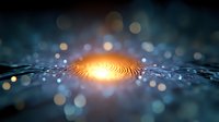 Glowing fingerprint pattern with digital biometric scan effect on dark background with bokeh lights and depth of field for security technology concept.