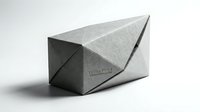 Modern geometric concrete sculpture with angular faceted design on white background for contemporary architecture and minimalist decor projects.
