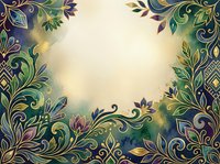 Ornate floral frame with gold accents and jewel tones featuring decorative botanical borders on cream background, suitable for invitations and design projects.