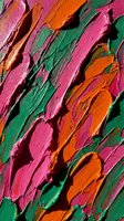 Vibrant abstract oil paint strokes in pink, orange and green colors creating dynamic textured artistic background for creative projects and modern designs.