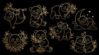Cute koala characters in various playful poses, isolated on transparent background. Line art style with bamboo leaves. Ready for t-shirt design, clipart, stickers, sublimation, print-on-demand products and digital crafts.