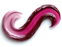 Dynamic pink and burgundy paint stroke curves in S-shape against white background, showing glossy texture and fluid movement. Isolated design element for creative projects.