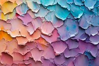 Vibrant oil paint texture with thick impasto brushstrokes in gradient colors from warm orange and pink to cool purple and turquoise, creating abstract artistic background.