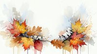 Watercolor autumn leaves with paint splatters and drips creating artistic fall foliage design on white background for seasonal decorative projects.