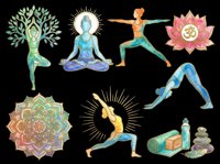 Yoga and meditation poses with mandala and lotus flower elements, isolated on transparent background. Ready for t-shirt design, clipart, stickers, sublimation, and print-on-demand products.