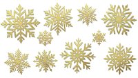 Golden snowflakes collection isolated on transparent background for winter holiday decorations, Christmas crafts, seasonal designs and festive projects.