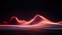 Abstract glowing red light waves forming mountain-like shapes against dark background, creating futuristic landscape with smooth flowing lines and neon effect.
