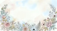 Soft watercolor floral frame with delicate line art roses, eucalyptus, and wildflowers on pastel background, perfect for wedding or greeting cards.
