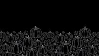 White line art pumpkins and autumn leaves border on black background for seasonal design projects and Halloween decorations.