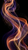 Dynamic flowing energy waves with golden orange and purple light trails creating abstract motion patterns against dark background for digital art.