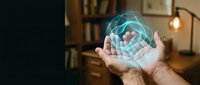 Male hands holding glowing digital globe hologram, representing global connectivity, technology innovation, and worldwide business communication networks.