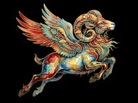 Ornate winged ram with colorful swirling patterns, isolated on transparent background. Great for t-shirt design, stickers, clipart, sublimation, and print on demand projects.