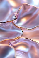 Flowing metallic curves create abstract pattern in rose gold and lavender tones with smooth liquid texture and soft light effects. Suitable for luxury backgrounds.