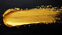 Luxurious gold paint stroke with glitter particles scattered on black background, creating dynamic artistic texture for elegant design projects and luxury branding.