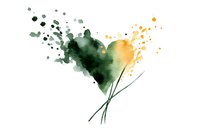 Abstract watercolor heart with green and orange paint splashes on white background, artistic love symbol for romantic designs and greeting cards.