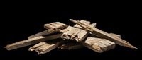 Pile of weathered wooden planks and branches isolated on transparent background, ready for design use in t-shirts, clipart, stickers, print-on-demand products, and digital crafts.