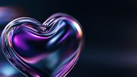 Abstract liquid chrome heart with holographic rainbow reflections on dark background for modern digital art and romantic design projects.