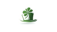 Green top hat with four-leaf clover for St. Patrick's Day celebration, Irish holiday symbol isolated on white background for festive design projects.