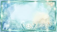 Smiling heart character surrounded by ornamental foliage and clouds in soft watercolor style, isolated on transparent background for greeting cards and design projects.