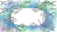 Underwater marine life frame with tropical fish, coral reefs and seaweed in watercolor style. Ocean border design for aquatic themed projects and decorations.