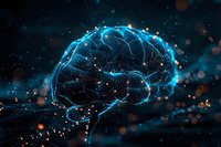 Glowing digital brain visualization with neural network connections and light particles, perfect for artificial intelligence and machine learning concepts.