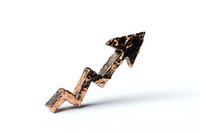 Metallic copper arrow with rough textured surface pointing upward on white background, symbolizing growth, progress and financial success. Isolated object for design use.