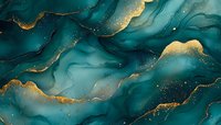 Abstract teal and gold marble texture with flowing organic patterns and metallic accents for luxury design backgrounds and elegant decorative projects.