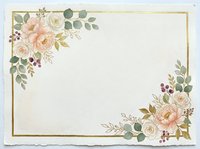 Vintage floral border frame with peachy roses, berries, and greenery on cream background. Suitable for invitations, stationery, and greeting cards.