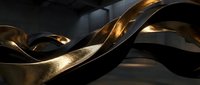 Elegant golden metallic ribbons flowing in smooth curves against dark background creating luxurious abstract composition for premium design projects.