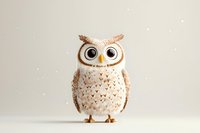 Adorable white snowy owl figurine with big expressive eyes and detailed feather pattern standing on light background. Great for winter holiday designs and decor.