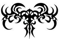 Ornate tribal cross design with symmetrical swirling patterns and decorative flourishes in black silhouette style, isolated on white background for tattoo art and graphic design.