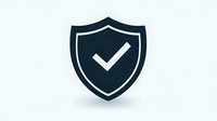 Shield icon with checkmark symbol on dark background, representing security, protection and verification status. Isolated design element for business concepts.