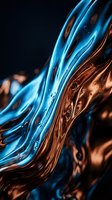 Abstract flowing liquid metal waves in blue and copper colors creating dynamic motion patterns against dark background for modern design projects.