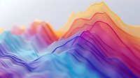Vibrant multicolored mountain range landscape with fluid gradient waves in blue, purple, orange and pink hues creates abstract topographical terrain visualization for modern design.