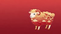 Decorative golden ram with ornate patterns on red background for Chinese New Year celebrations and zodiac themed designs.