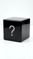 Black cube with white question mark symbol isolated on white background for mystery, uncertainty, and problem-solving concepts.