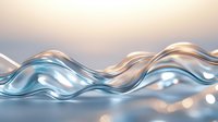 Abstract flowing liquid waves with golden highlights and soft blue tones creating smooth undulating forms against warm gradient background for modern design.