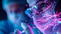 Glowing magical particles swirling in glass with vibrant pink and blue bokeh lights creating dreamy ethereal atmosphere, macro photography with shallow depth of field.