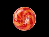 Round red and orange swirled hard candy isolated on transparent background, ready for sticker, clipart, t-shirt design, print on demand, and sublimation use.