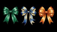 Decorative ribbon bows in green, blue and gold isolated on transparent background, ready for t-shirt designs, clipart, stickers, sublimation and print-on-demand projects.
