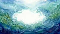 Abstract underwater ocean waves with swirling blue and green watercolor patterns creating dreamy aquatic background for marine themed designs.