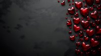 Red glossy hearts scattered on dark background creating romantic border composition with copy space for Valentine's Day or love message designs.