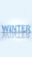 Winter word made of shimmering blue ice letters with reflection on snowy white surface, frozen typography for seasonal banners and holiday designs.
