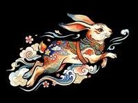 Decorative rabbit with ornate patterned body and flowing ribbons, isolated on transparent background. Ready for t-shirt design, clipart, stickers, sublimation, and print-on-demand products.