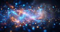 Abstract cosmic energy field with glowing particles and bokeh lights creating magical space atmosphere for digital art and fantasy backgrounds.