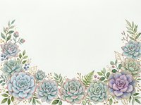 Watercolor succulent border frame with eucalyptus leaves on cream background for wedding invitations and botanical design projects.
